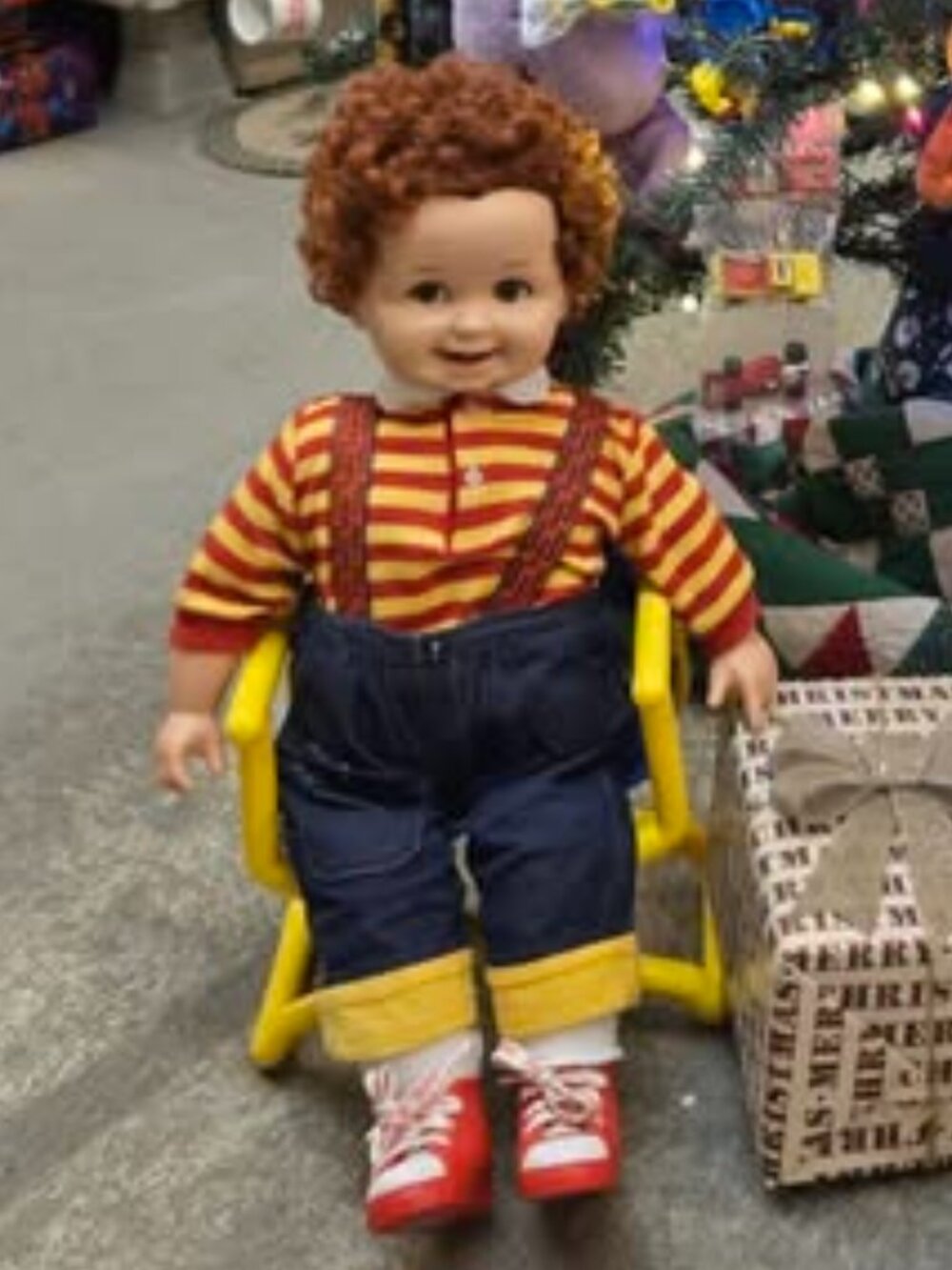Vintage Playmates 1980s Corky Doll with original chair and clothing